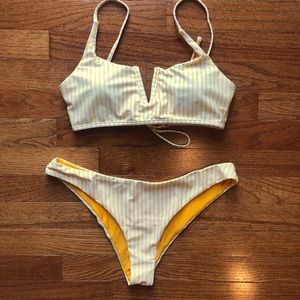 Yellow striped High cut bikini
